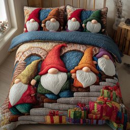 Joyful Gnomes 3 Piece Quilted Bedding Set Christmas Gift For Holiday Decor Lovers