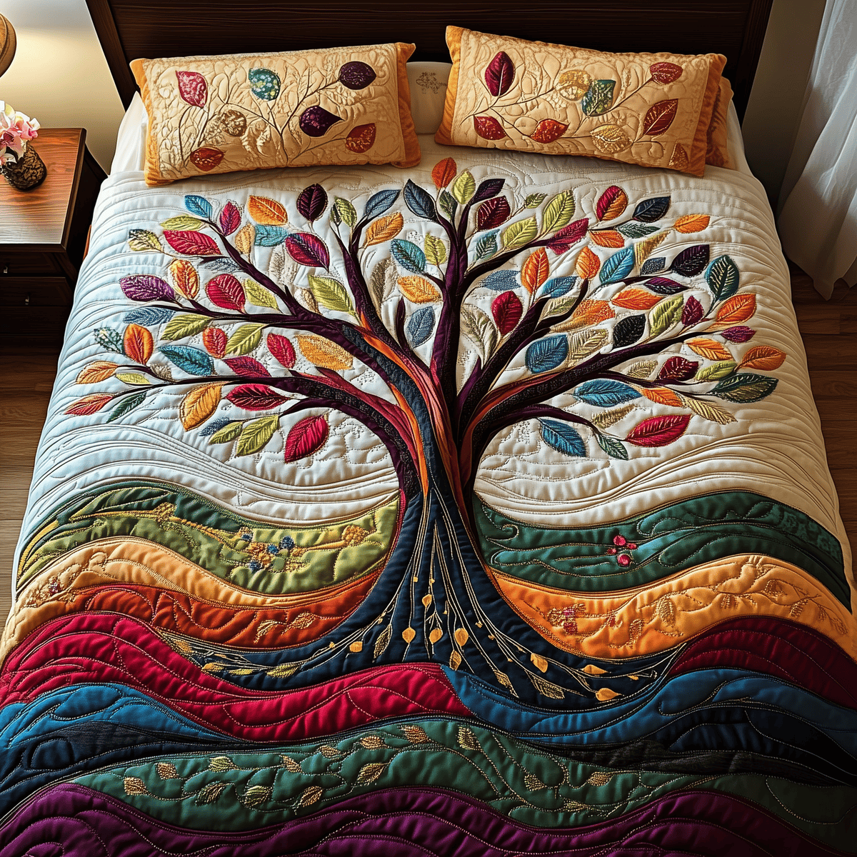 Sunlit Tree of Life 3 Piece Quilted Bedding Set Gift For Home Decor Lovers