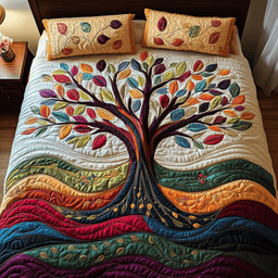 Sunlit Tree of Life 3 Piece Quilted Bedding Set Gift For Home Decor Lovers