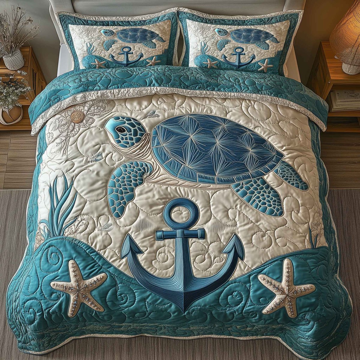 Turtle's Haven 3 Piece Quilted Bedding Set Gift For Turtle Lovers