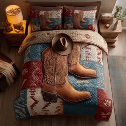 Rodeo Roundup Cowboy 3 Piece Quilted Bedding Set Gift For Western Lovers