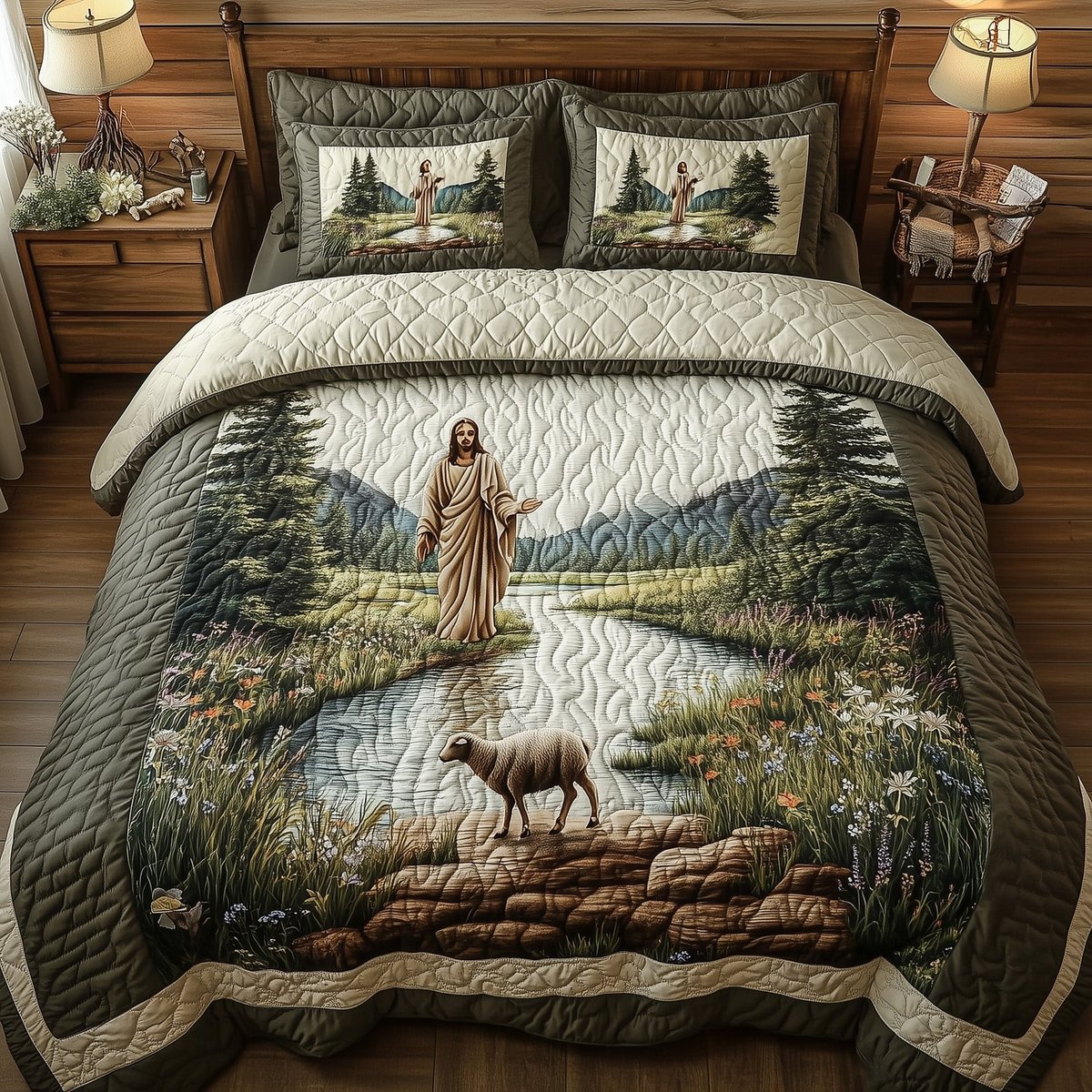 Jesus the Great 3 Piece Quilted Bedding Set Gift For Christians