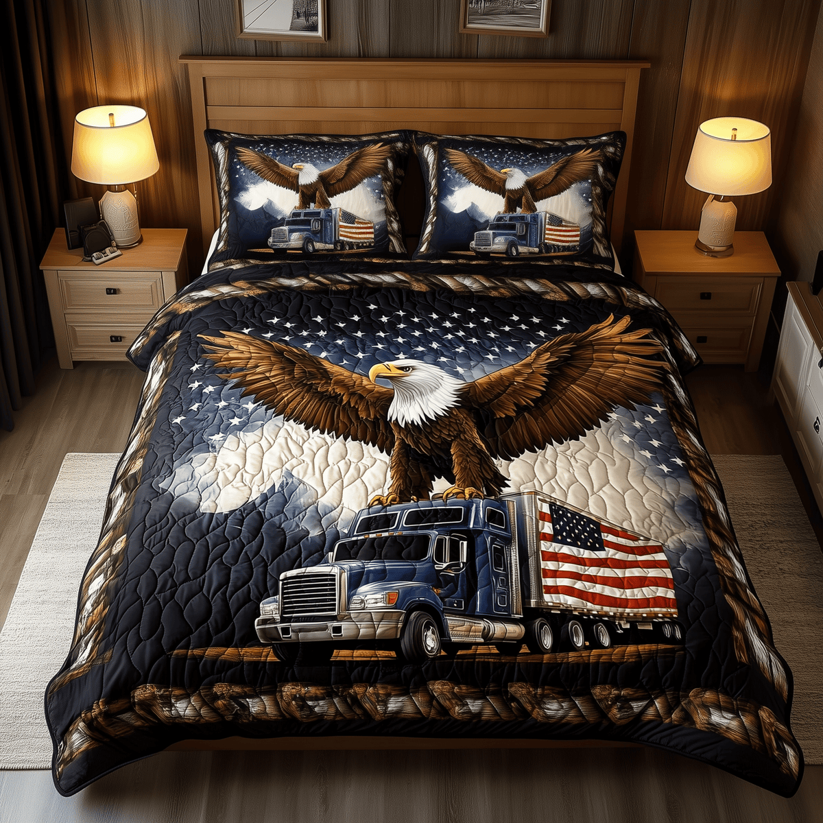 Eagle of Freedom 3 Piece Quilted Bedding Set Gift For Home Decor Lovers