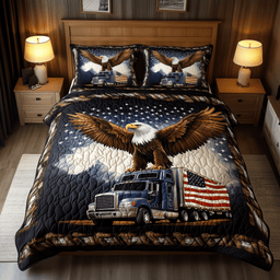 Eagle of Freedom 3 Piece Quilted Bedding Set Gift For Home Decor Lovers