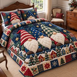 Gnome Trio Harmony 3 Piece Quilted Bedding Set Gift For Holiday Decor Lovers
