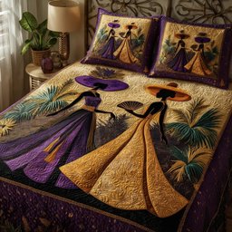 Golden Queens 3 Piece Quilted Bedding Set Gift For African American Heritage Lovers