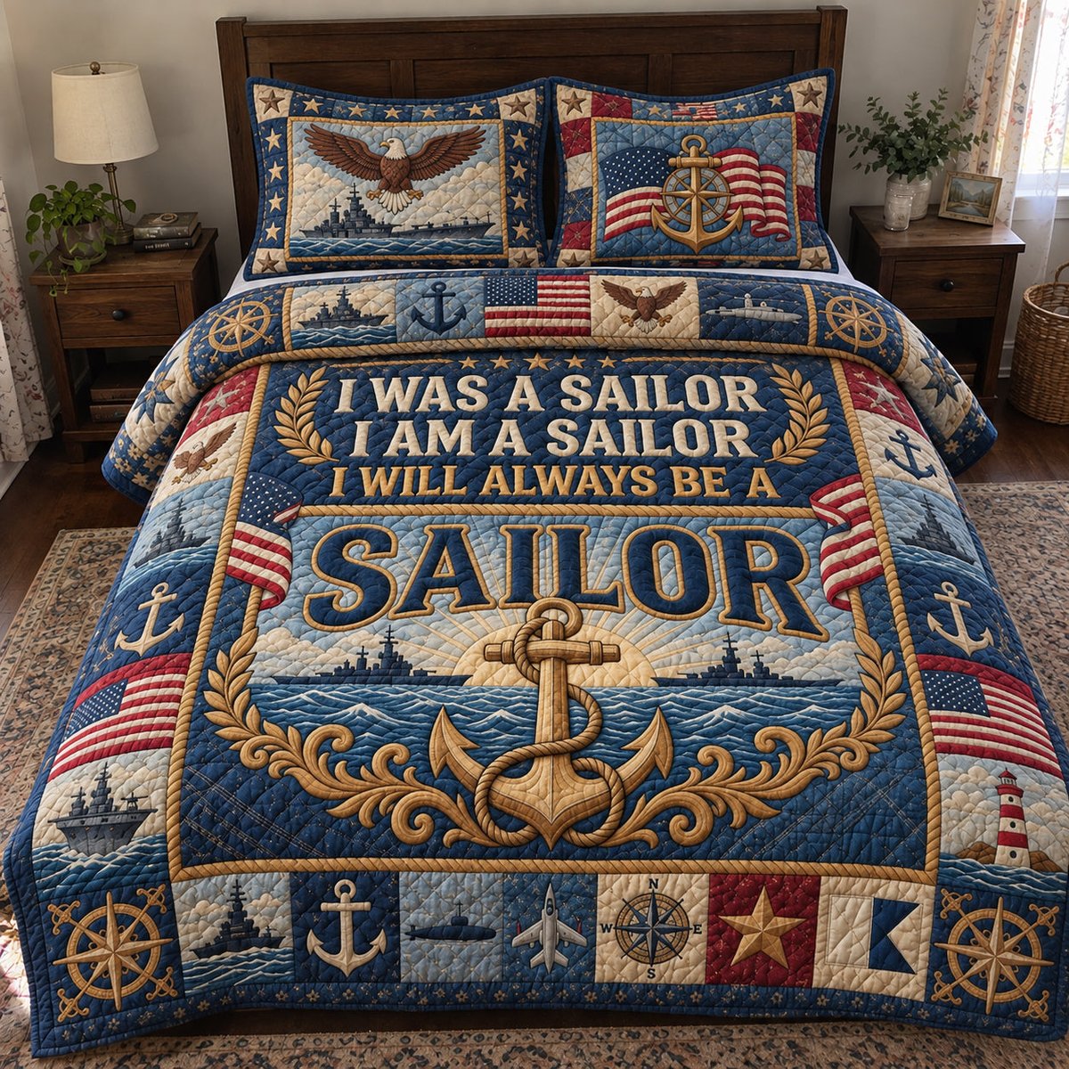 Proud Veteran 3 Piece Quilted Bedding Set Gift For Veterans
