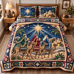 Nativity Eternal Peace Christian 3 Piece Quilted Bedding Set Gift For Christians
