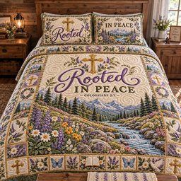 Rooted in Peace Christian 3 Piece Quilted Bedding Set Gift For Christians