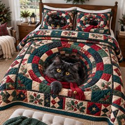 Cat Tunnel 3 Piece Quilted Bedding Set Gift For Cat Lovers