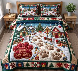 Santa Paws 3 Piece Quilted Bedding Set Christmas Gift For Dog Lovers