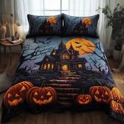 Spooky Manor 3 Piece Quilted Bedding Set Halloween Gift For Gothic Decor Lovers