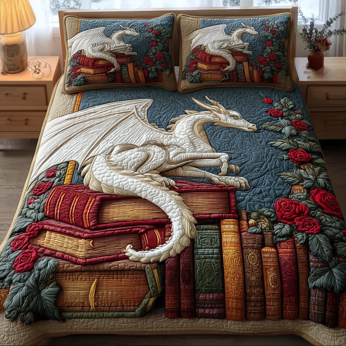 Dragon 3 Piece Quilted Bedding Set Gift For Fantasy Lovers