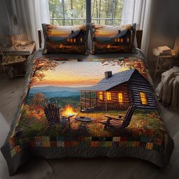 Harmony Autumn 3 Piece Quilted Bedding Set Gift For Campers