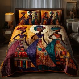 Golden Queens 3 Piece Quilted Bedding Set Gift For African American Heritage Lovers