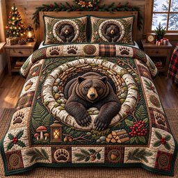 Rustic Bear 3 Piece Quilted Bedding Set Gift For Bear Lovers