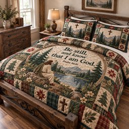 God Light Christian 3 Piece Quilted Bedding Set Gift For Christians