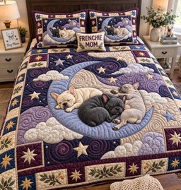 Frenchie Floral Garden 3 Piece Quilted Bedding Set Gift For Flower Lovers