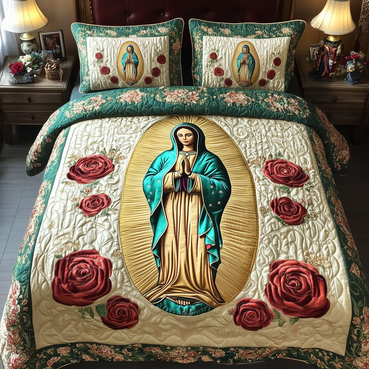 Our Lady of Guadalupe 3 Piece Quilted Bedding Set Gift For Christians