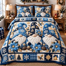 Gnome Trio Festivity 3 Piece Quilted Bedding Set Gift For Holiday Decor Lovers