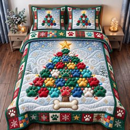 Santa Paws 3 Piece Quilted Bedding Set Christmas Gift For Dog Lovers