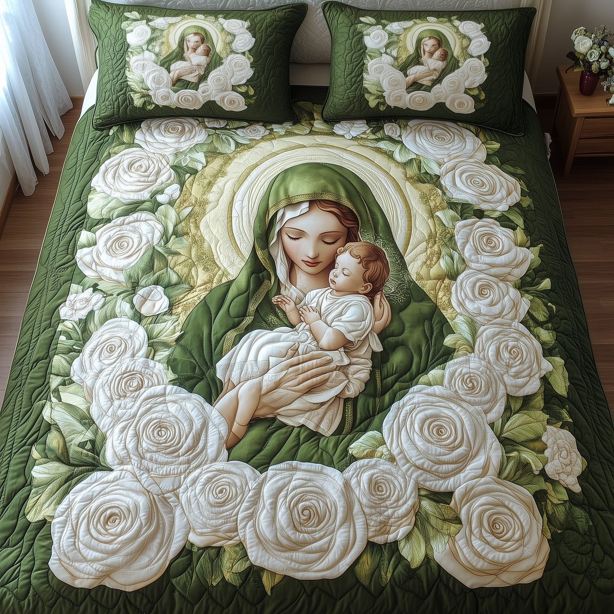 Our Lady of Guadalupe 3 Piece Quilted Bedding Set Gift For Christians