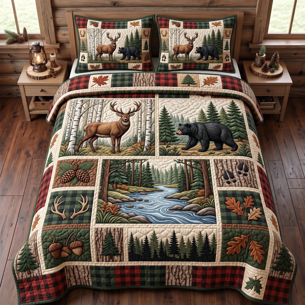 Rustic Deer 3 Piece Quilted Bedding Set Gift For Hunters
