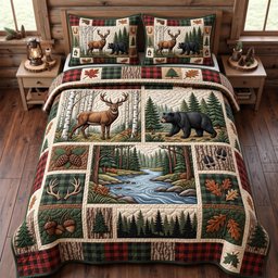 Rustic Deer 3 Piece Quilted Bedding Set Gift For Hunters