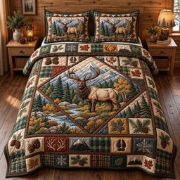 Rustic Deer 3 Piece Quilted Bedding Set Gift For Hunters