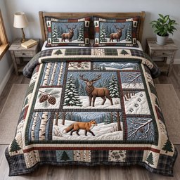 Rustic Deer 3 Piece Quilted Bedding Set Gift For Hunters