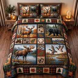 Rustic Deer 3 Piece Quilted Bedding Set Gift For Hunters