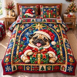 Pug Wonderlands Dog 3 Piece Quilted Bedding Set Christmas Gift For Dog Lovers