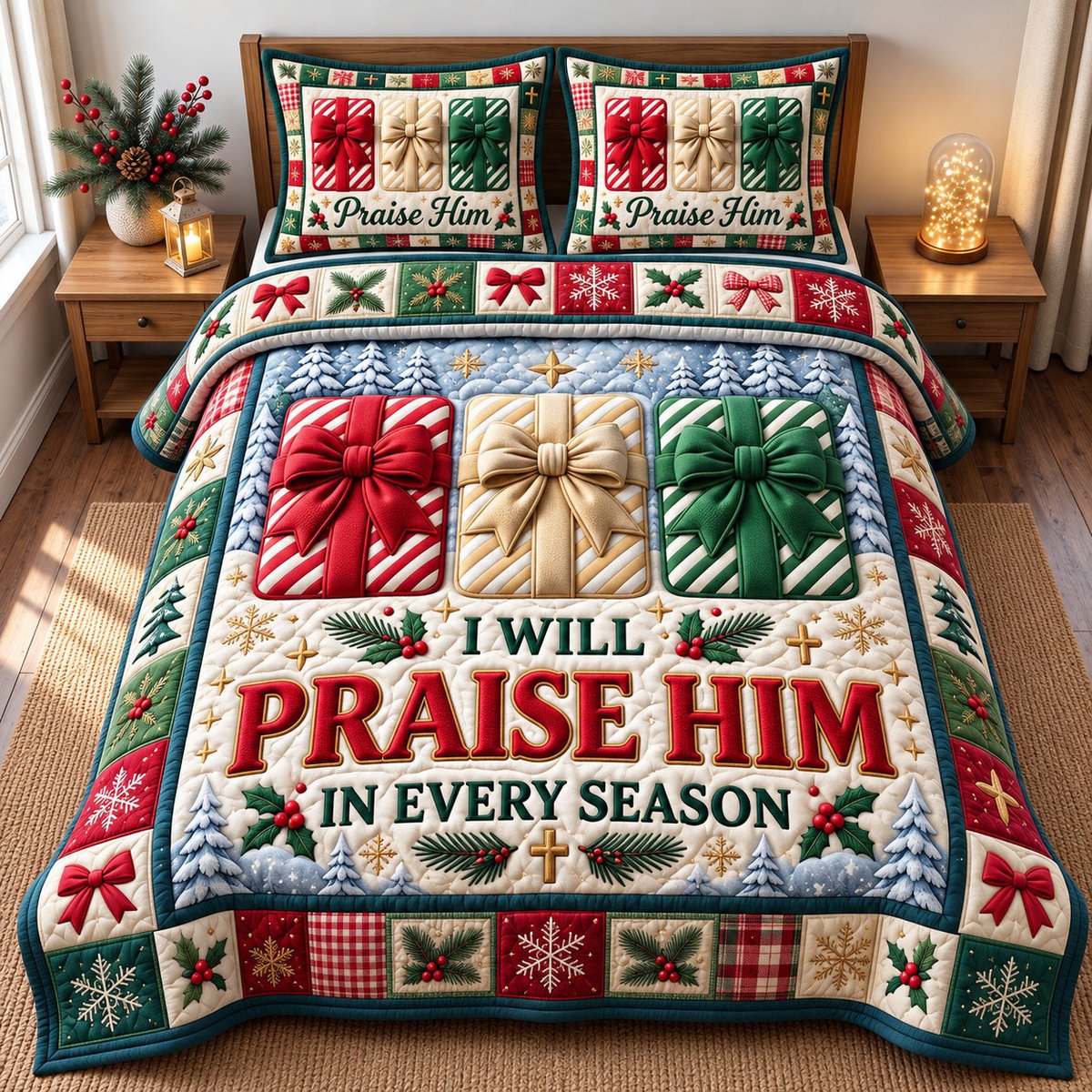Christian 3 Piece Quilted Bedding Set Christmas Gift For Christians