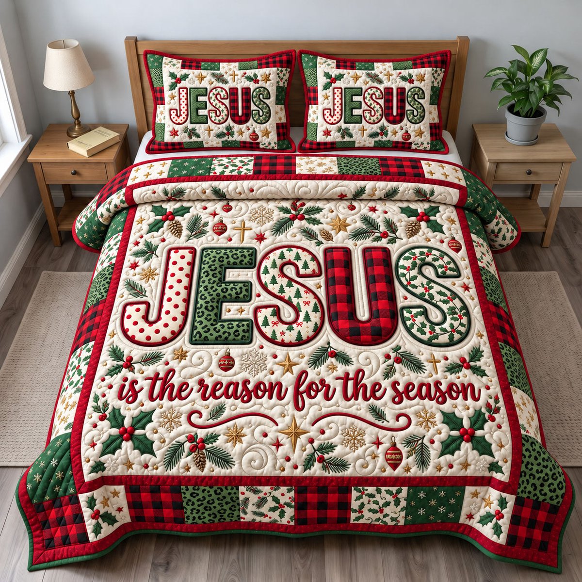 Christian 3 Piece Quilted Bedding Set Christmas Gift For Christians