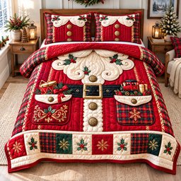 Santa Claus Traditions 3 Piece Quilted Bedding Set Christmas Gift For Holiday Decor Lovers
