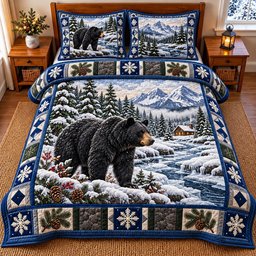 Snowy Bear 3 Piece Quilted Bedding Set Gift For Bear Lovers