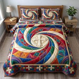 Stained Glass Spiral Christian 3 Piece Quilted Bedding Set Gift For Christians