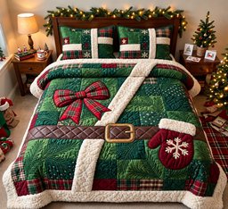 Woodland Santa 3 Piece Quilted Bedding Set Christmas Gift For Nature Lovers