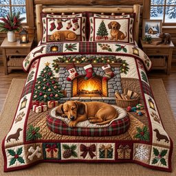 Sleeping Weenie Dog 3 Piece Quilted Bedding Set Gift For Dog Lovers
