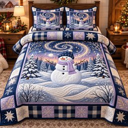 Festive Snowman 3 Piece Quilted Bedding Set Christmas Gift For Holiday Decor Lovers