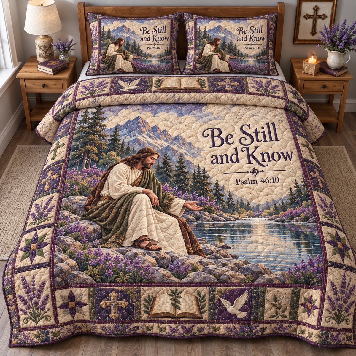 Christian Faith Devotion 3 Piece Quilted Bedding Set Gift For Christians
