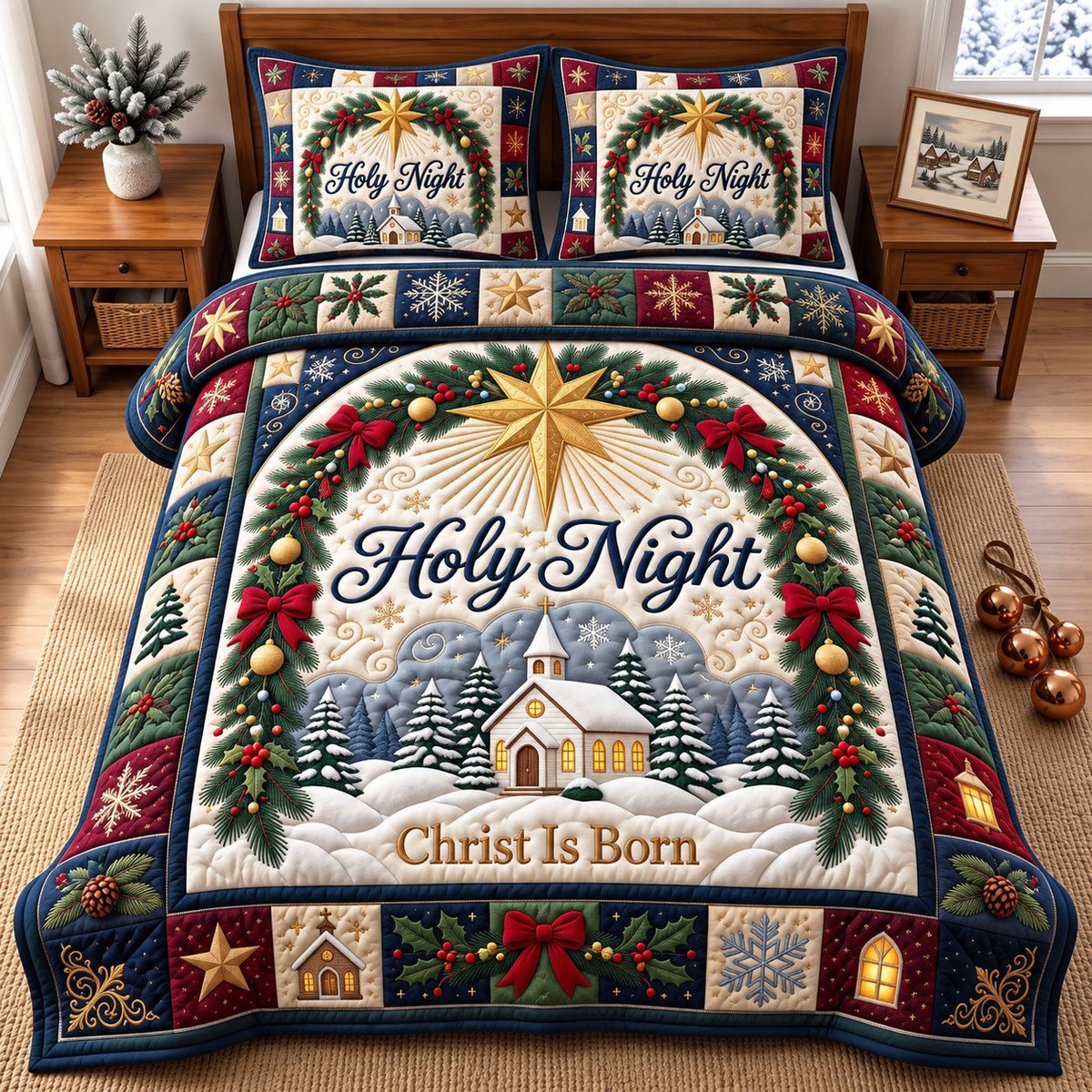 Christian 3 Piece Quilted Bedding Set Christmas Gift For Christians