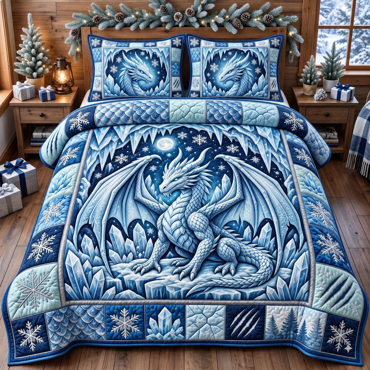 Mystic Dragon 3 Piece Quilted Bedding Set Gift For Fantasy Lovers