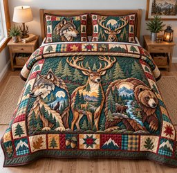 Rustic Woodland Escape 3 Piece Quilted Bedding Set Gift For Nature Lovers