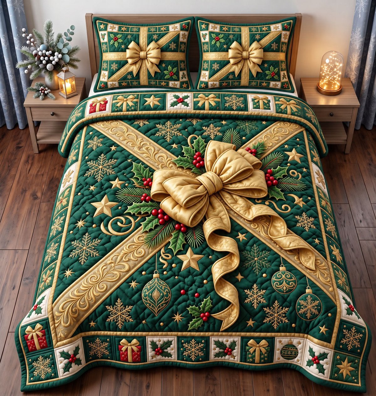 Gift 3 Piece Quilted Bedding Set Christmas Gift For Holiday Decor Lovers