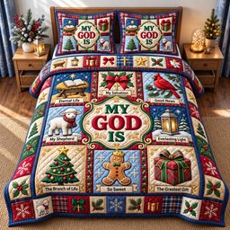 Christian 3 Piece Quilted Bedding Set Christmas Gift For Christians