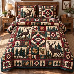Rustic Woodland Heritage 3 Piece Quilted Bedding Set Gift For Nature Lovers
