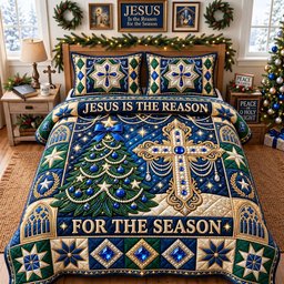 Jesus Reason Cross 3 Piece Quilted Bedding Set Christmas Gift For Christians