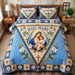 Virgin Mary Prayer Christian 3 Piece Quilted Bedding Set Gift For Christians