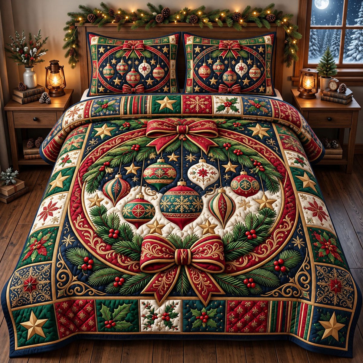 Gift 3 Piece Quilted Bedding Set Christmas Gift For Holiday Decor Lovers